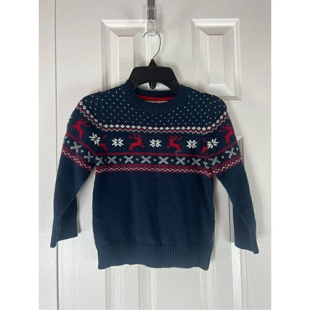 H&M Boys Navy Reindeer Sweater Size 4/6y